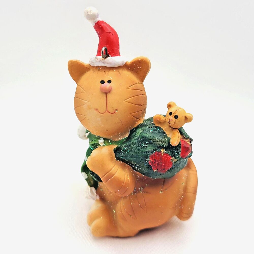 Lot of 2 Cat Christmas Ornaments – Santa Sack Kitty & Heart Kitty Tree Décor - Picture 2 of 8